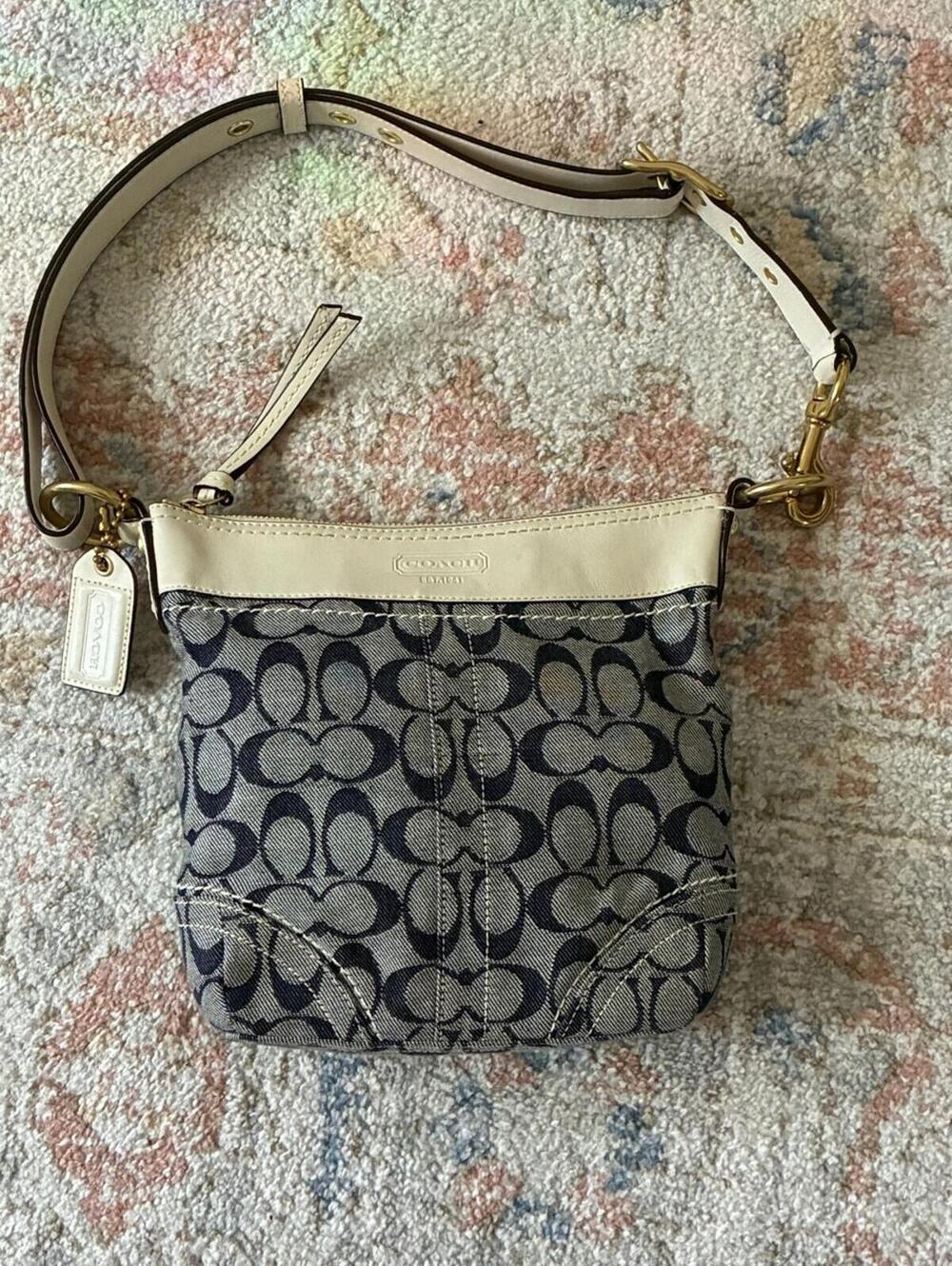 Coach 10402 Signature C Duffle Blue Denim Leather Convertible Handbag